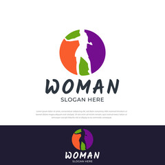 Colorful passionate woman logo design, success, icon, symbol, woman silhouette illustration, design template