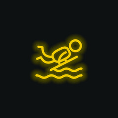 Bodyboard yellow glowing neon icon