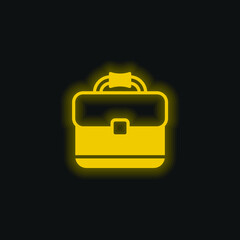 Briefcase yellow glowing neon icon