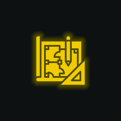 Blueprint yellow glowing neon icon