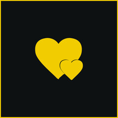 Big Heart And Little Heart yellow glowing neon icon