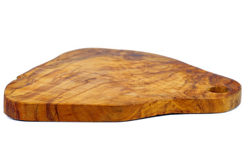 Handmade olive wood cutboard isolated on a white background