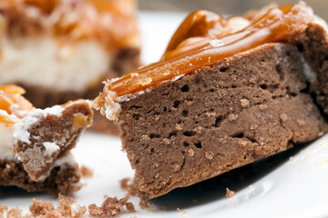 tartlet with milk cheese filling and lots of salted caramel with nuts
