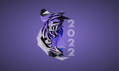 Background with Tiger low poly style. Chinese New Year. 2022 year symbol. Vector illustration. Very Peri color