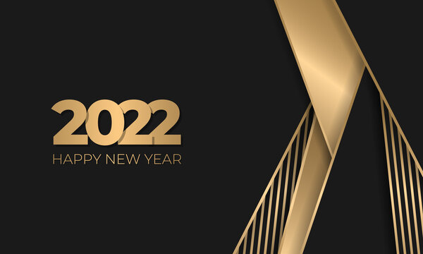 Happy new 2022 year luxury black and gold elegant abstract background. New year design template for holiday flyer, greeting and invitation. Vector illustration