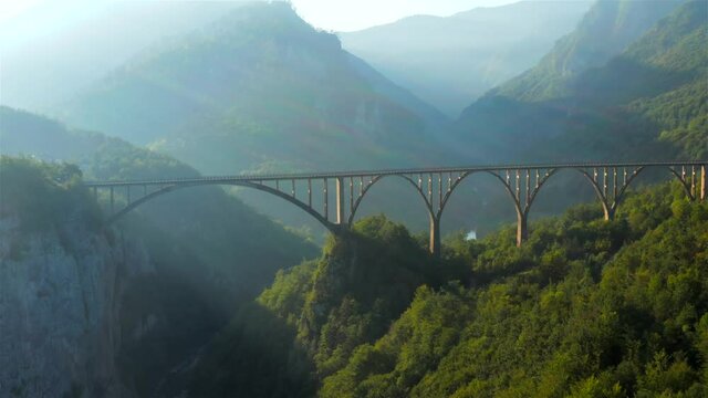 Djurdjevic Bridge, Tara River Canyon, Montenegro.  Aerial view.