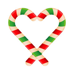 Colorful Christmas candy cane heart on white background