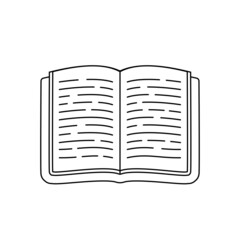 Open book icon. Outline symbol. Vector illustration in sketch style  isolated on white background. 