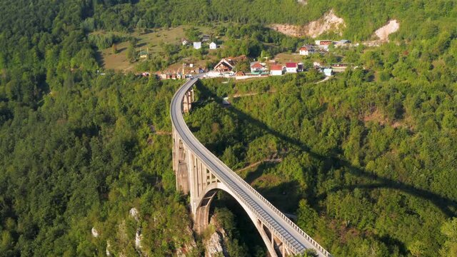 Djurdjevic Bridge, Tara River Canyon, Montenegro.  Aerial view.