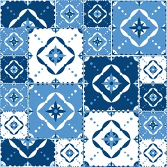 Tapeten Seamless patchwork tile pattern vector. Majolica, azulejos, ceramic background. Traditional Portuguese, Spanish, Mexican Talavera, Italian, Mediterranean design. © irinelle