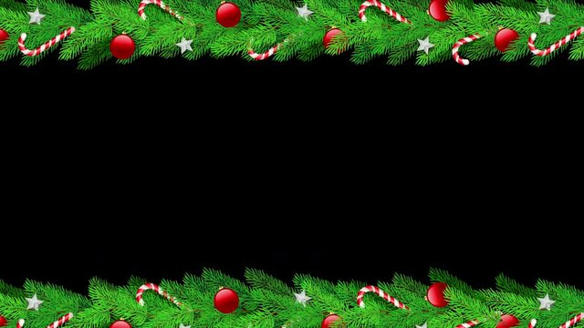 Christmas pine wreath decoration frame Background - 4K loop animation on transparent background
