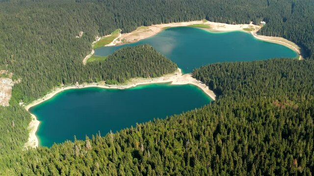 Black Lake in Durmitor National Park, Montenegro. Aerial view.