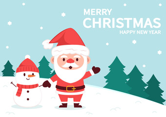 Merry Christmas and happy new year 2022 greeting card. Santa Claus cartoon Cute Christmas mascot.