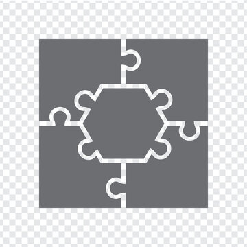 Simple icon puzzles in gray. Simple icon puzzle of the five elements  on transparent background for your web site design, app, UI. EPS10.