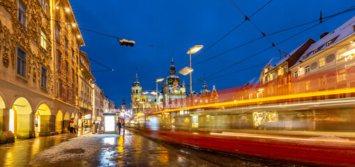 Christmas lighting  on the main square graz with town hall Rathaus, austria.