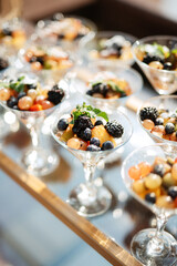 welcome buffet with alcohol and snacks