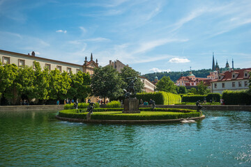 Fototapeta premium Prague, Czech Republic, June 2019 - view of a beautiful pond at Wallenstein Garden