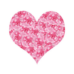 Pink heart made of flowers. Valentine's day illustration. Greeting romantic card for lovers. Element of wedding design. Love symbol