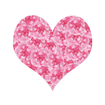 Pink heart made of flowers. Valentine's day illustration. Greeting romantic card for lovers. Element of wedding design. Love symbol