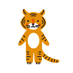Cute cartoon little tiger. Chinese animal of the year 2022, new year symbol. Kawaii character for banner, poster, greeting card, calendar and print. Vector illustration.
