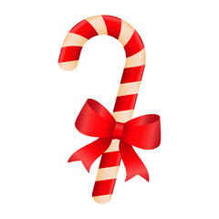 Fototapeta na wymiar Red Christmas candy cane with red bow on white background