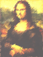 an abstract version of the painting by Leonardo Davinci Mona Lisa.