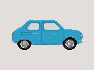 Illustration of old compact car in pixel art style