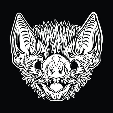 bat black and white illustration print on t-shirts,jacket,souvenirs or tattoo free vector