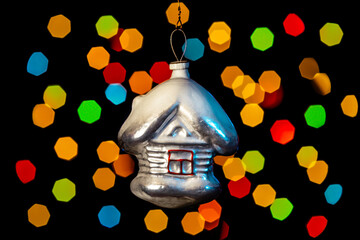 Vintage Christmas tree bauble on the colourful background