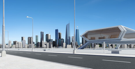 Roadside street view with modern buildings background