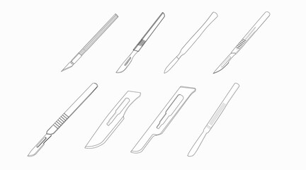 Vector Isolated Black and White Set of Scalpels. Vector flat editable illustration set