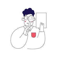 Simple character is hiring employee. Banner we are hiring. People searching for staff, read the cv. Vector trendy line art