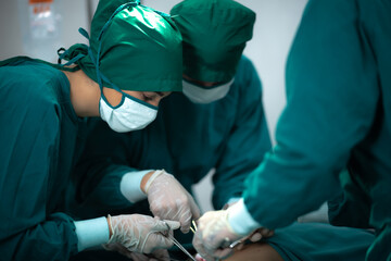Anesthetist surgery doctor professional team are working in hospital operating room