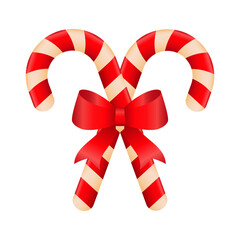 Fototapeta na wymiar Red Christmas candy canes with red bow on white background