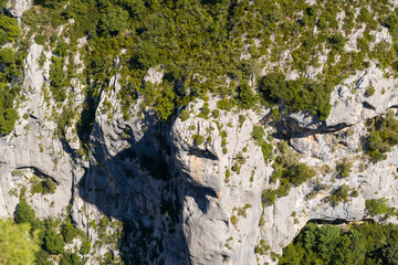 Steep rocks on top of Gorges du Verdon and trees in Europe, France, Provence Alpes Cote dAzur, Var,...