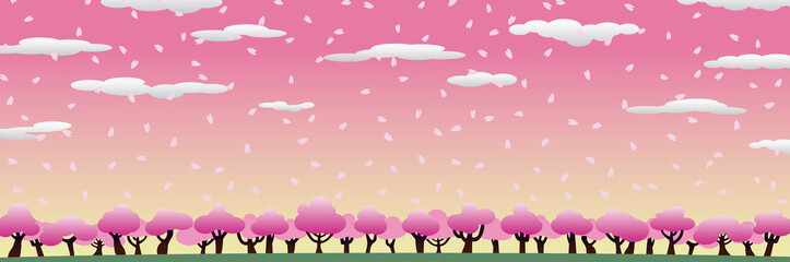 桜舞う春の夕暮れと雲