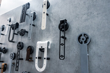 Accessories of sliding system in LOFT style. Sliding system for hanging doors