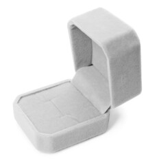 Open light grey ring box isolated on white