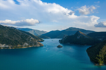 The Lac de Castillon in Europe, France, Provence Alpes Cote dAzur, the Var, in summer, on a sunny day.