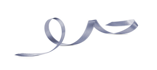 Beautiful silver ribbon isolated on white. Festive decor