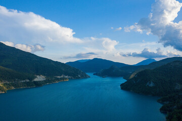 An island in the middle of Lac de Castillon in Europe, France, Provence Alpes Cote dAzur, Var, in summer, on a sunny day.