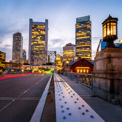 View of Boston in Massachusetts, USA at the Boston Harbor and Financial District.
