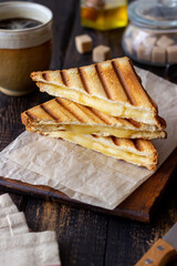 Grilled sandwiches with cheese. Vegetarian food. Breakfast.