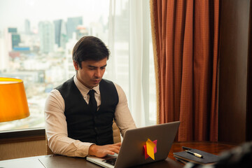 smart professional businessman person are work at home office, online communication technology