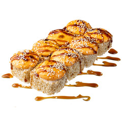 Sushi set on the white background. Closeup of delicious japanese food with sushi roll.