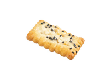 Cracker with sesame isolated on white background.
Cracker cookies on white background.
