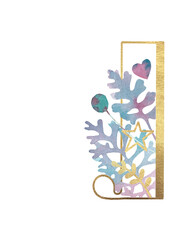 Alphabet. Gold letters with plants. Letter J Latin Alphabet. English. Uppercase letters. Beautiful letters for the beginning of the page
