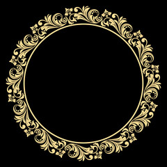 Decorative frame Elegant vector element for design in Eastern style, place for text. Floral golden and black border. Lace illustration for invitations and greeting cards