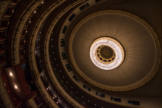 Viena, Austria, October 2018 - Beautiful view of the main gallery inside Vienna Staatsoper