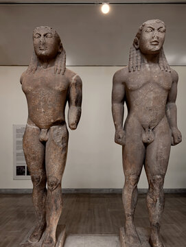 The twin statues by Polymedes of Argos, conventionally known as Kleobis and Biton at Delphi Archaeological Museum, Greece